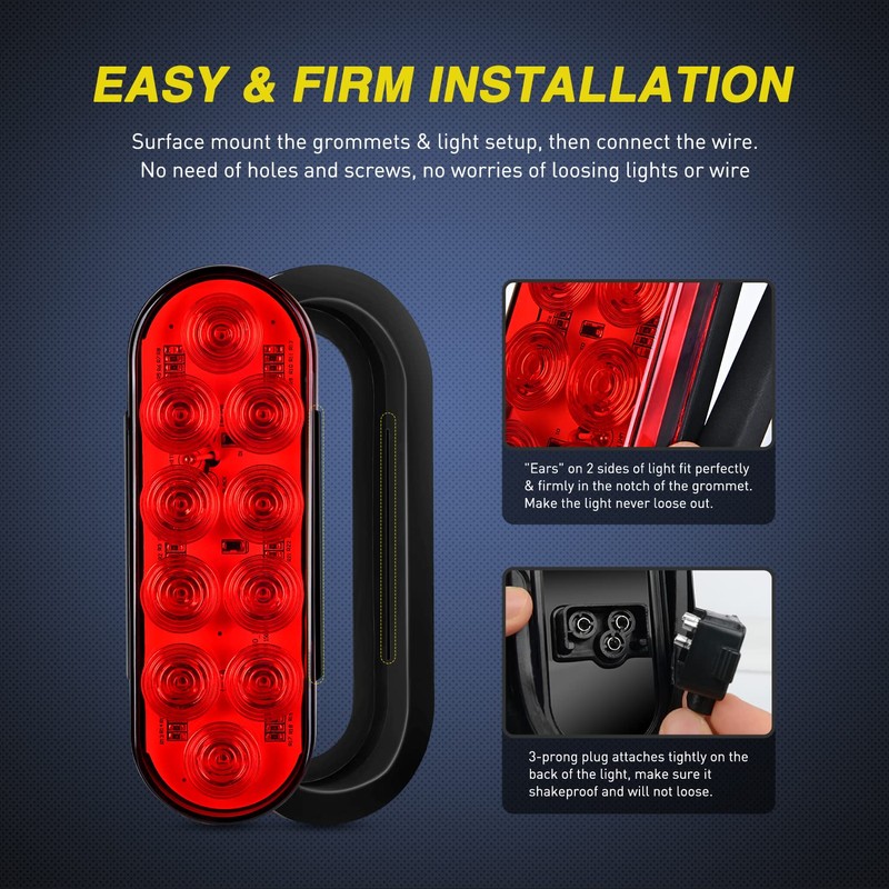 Nilight 6 Inch Oval Red LED Trailer Tail Lights 4PCS