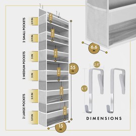 HOMELUX THEORY 1 PC Heavy Duty Over the Door Organizer 55x14x6.7, 6 Large Front & 12 Side Pockets, Hanging Storage Closet Door Organizer for Bedroom, Bathroom and Baby Nursery Storage (Light Gray)