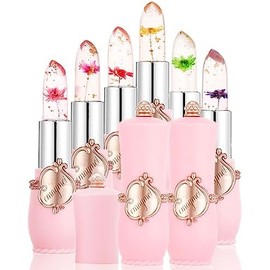 Daconovo Juego de bálsamo labial de gelatina de flores, lápiz labial que cambia de Color con la temperatura, crema hidratante de larga duración,
