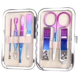 Rustark 7Pcs Rainbow Manicure Pedicure Kit Professional Stainless Steel Nail Care Set Includes Nail Clippers Manicure Tools Travel Case for Nail Manicure Trimming Grooming for Travel or Home