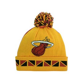 Miami Heat Cuff Knit Beanie with Pom Hat Cap - Red and Yellow