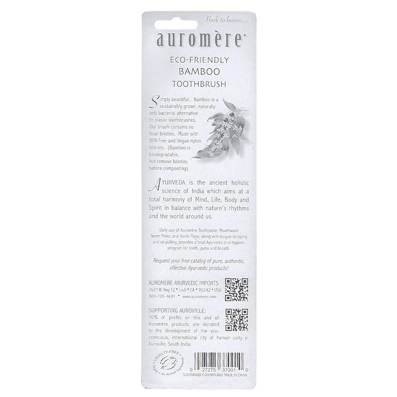 Auromere Bamboo Toothbrush - Eco Friendly, Vegan, Sustainably Grown, with