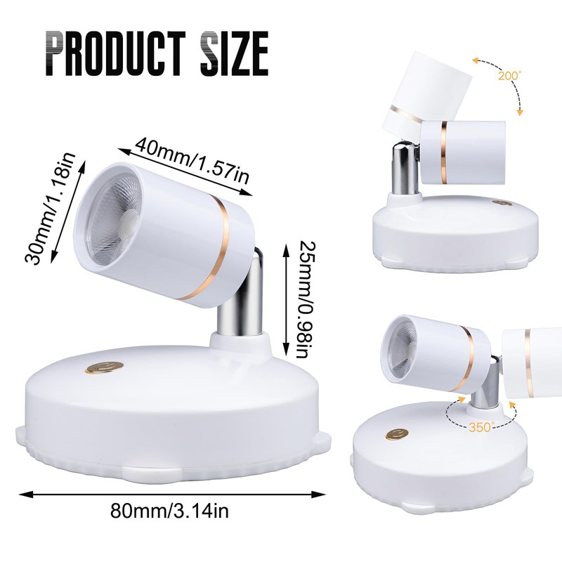 Ruiqas Wireless Rotating Dimmable Spotlight with Remote Control for Pictures,