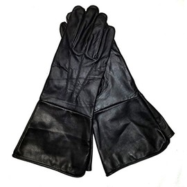 Leather Gauntlet Gloves Long Arm Cuff (Black, Large) !!