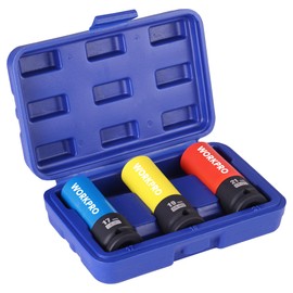 WORKPRO Radschrauben-Nuss-Set, 3-tlg. Steckschlüssel-Satz, Kraft-Schoneinsätze Set, mit Schutzhülle, 1/2" Antrieb, Dünnwand-Design, Cr-Mo-Stahl, 17 mm,19 mm,21 mm, mit Aufbewahrungsbox