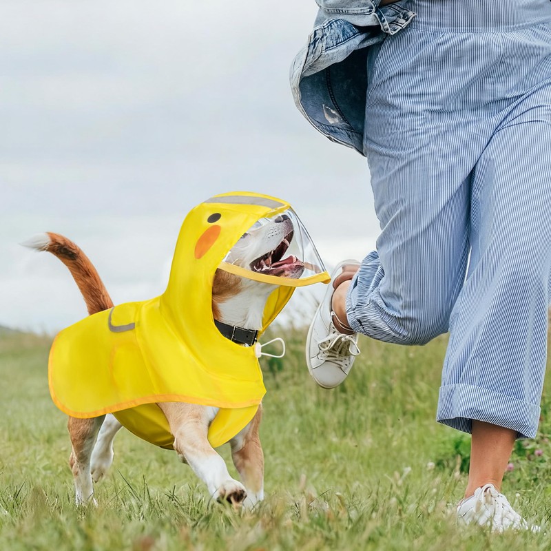 Scheppend Dog Raincoat,Adjustable Waterproof Cloak Pet Hooded Raincoat Jacket,Cute Yellow