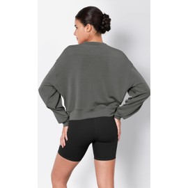 ODODOS Modal Soft Long Sleeve Cropped Sweatshirts for Women Oversized Crew Neck Pullover Crop Top, Charcoal Grey, Medium