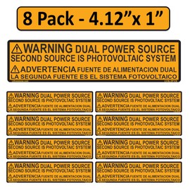 Littversions 8 Pack 4.125"x 1" CA Outdoor Rated Laminated Labels Solar NEC Compliant Warning Dual Power Source Photovoltaic PV System OSHA UL-969 Standard Bilingual Spanish Waterproof