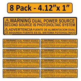Littversions 8 Pack 4.125"x 1" CA Outdoor Rated Laminated Labels Solar NEC Compliant Warning Dual Power Source Photovoltaic PV System OSHA UL-969 Standard Bilingual Spanish Waterproof