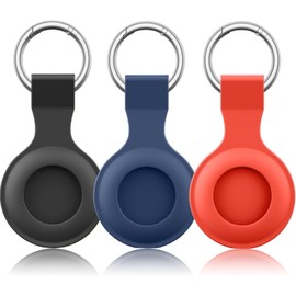 Pack 3 Protective Case for AirTag Holder,AirTags Keyring Holder, Scratch-Resistant, Lock Design, Keychain for AirTag, TPU Full Cover Case for Key, Bag, Luggage, Pet Collar (Black/Orange/Navy Blue)