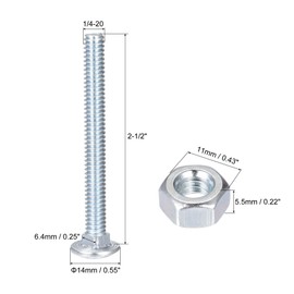 sourcing map 1/4-20 x 2-1/2" Square Neck Carriage Bolts with Nuts & Washers, Carbon Steel Coach Bolt Screws 10 Set