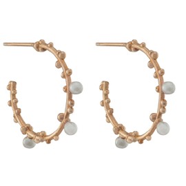 Hoop Earrings 925 Sterling Silver Rose Gold-Plated with Small Pearls Diameter 2 cm, Sterling Silver