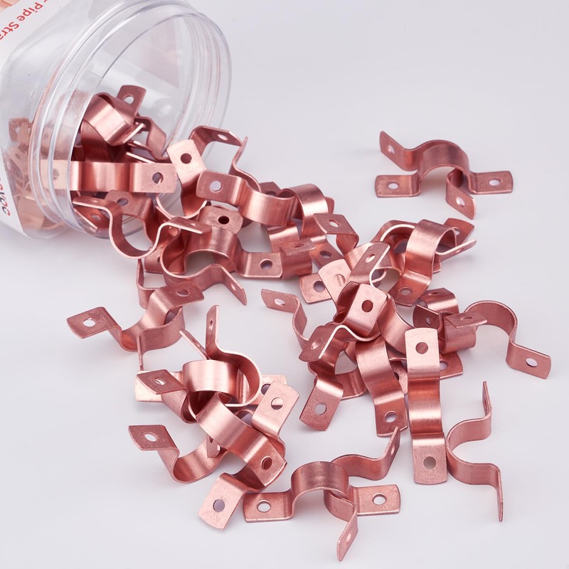 ROGVOC Plumbing Copper Pipe Straps, 50-Pcs 1/2 inch 2-Hole Pipe