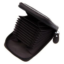 DEEZOMO RFID Blocking Genuine Leather Mini Credit Card Case Organizer Compact Wallet with ID Window - Coffee