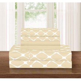 Elegant Comfort Luxury Softest and Coziest 6-Piece Bed Sheet Set, Wrinkle Resistant Milano Trellis Pattern - 1500 Thread Count Egyptian Quality Coziest Bedding Set, Cream, Queen