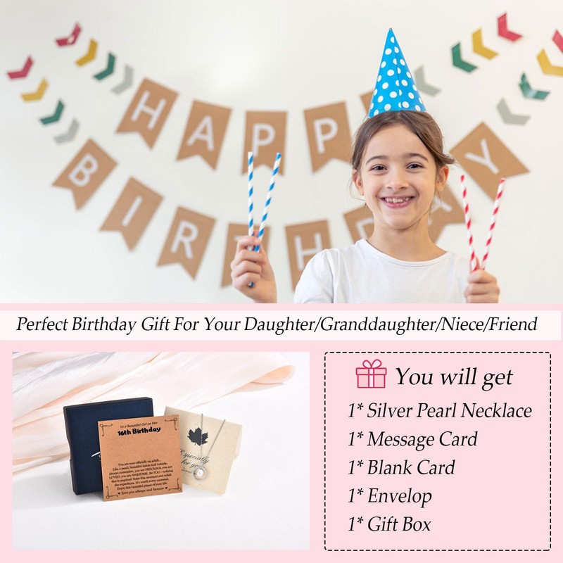 EPIRORA 16th Birthday Gifts for Girls- 16+2" Adjustable Pearl Pendant