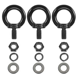 PATIKIL [CCTV01] M8x15mm Lifting Shoulder Eye Bolts 304 Stainless Steel Threaded Eye Bolts with Lifting Ring Hex Lock Nuts, Lock Washers, Flat Washers Set of 3 for Hammock, Black