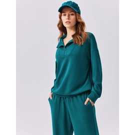 PINSPARK 2 Piece Sets for Women 2024 Fall Outfits Sweatsuit Oversized Sweatshirt Sweatpants High Waist Tracksuit Travel Wear，Green Jade M