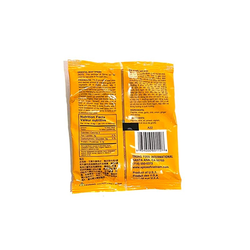Oriental Beef Spices (Gia Vi Nau Bo Kho), 2 oz.