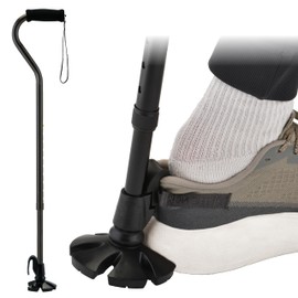 NOVA Shoe Horn Offset Cane, 2-in-1 Shoe Helper & Walking Aid, Self-Standing, 5-Point Base, Foam Handle, Lightweight Aluminum, Slip-Resistant Tip, Fade & Chip Resistant, Black