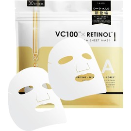 Shishivera Sheet Mask, Large Capacity Face Mask, Highly Moisturizing Type, Face Pack Pack, Face, Sensitive Skin, Dry Skin, Retinol, Vitamin, Vitamin Derivatives, Vitamin C, Daily Sheet Mask, Skin Care, Pores, Retinol, High Adhesion (30 Sheets)