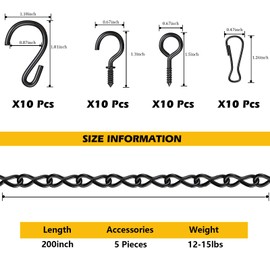 garini Hanging Basket Chain,200 Inch Metal Black Hanging Chain with S Hooks for Hanging Plants, Photo, Lantern, Billboards and Planters