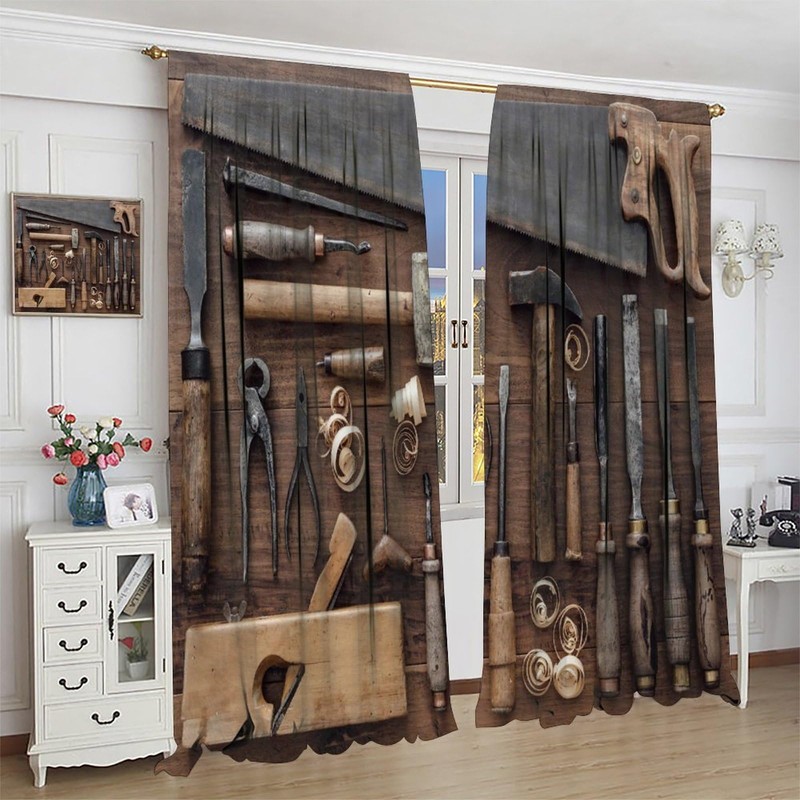 Industrial Tools Theme Curtain, Craft Equipment with Carpenter Pattern of