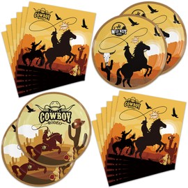 40 PCS Western cowboy Birthday Party Supplies，Wild West Theme Birthday Paper Plates and Napkins for Western Cowboy Birthday Party Decorations