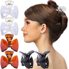 RC ROCHE Pack of 6 Plastic Bow Hair Clips Hair Clips Hair Bows Plastic for Women Girls with Teeth Styling, Medium Black and White