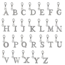 Daio Seisakusho PE1000 Initial Alphabet Charm, Number Charm, Necklace, Pendant, Charm Parts, Includes C-25 Lobster Claw Clasp, Brass Silver Zinc, No Gemstone