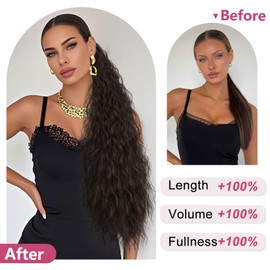 ALXNAN Claw Clip Ponytail,30 Inch Dark Brown Ponytail Extension for Women Synthetic Long Curly Wavy Clip in Ponytail Hair Extensions Synthetic Hairpiece for Daily Party Use