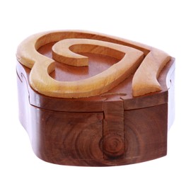 Double Interlink Entwined Hearts Handcrafted Wooden Secret Jewelry Puzzle Box - Hearts