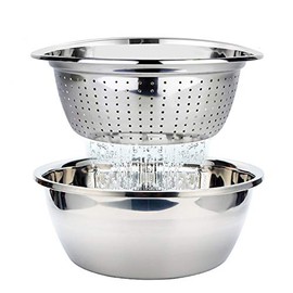 Colander Stainless Steel Colander with Bowl Food Strainer Mixing Bowl Set Nesting Metal Draining Bowl for Salad Vegetable Fruit Rice Pasta Meal Preparing