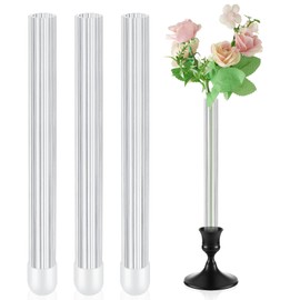 Ninehaoou Ninehaoou 3 Pcs 7.9" Bud Vase Taper Candle Holder's Acrylic Striped Bud Vase with Silicon Rubber Case Designed Specially for Taper Candle Sizes from 22mm to 27mm for Wedding Tablescapes Decoration