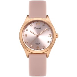 RUYEOOK Waterproof Ladies Fashion Watch, Crystal Accented Dial, Silicone Band,Analog Quartz Sport Wrist Watch,Gift for Nurse Women (G729 Pink)