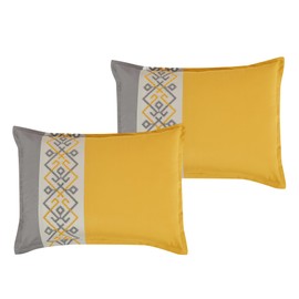 ESCA Bed-in-a-Bag 9-Pieces Nelsey Gray and Yellow Comforter and Sheet Set Cal King Size Bed in Bag