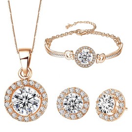 Rumnoke Jewellery Set for Women Cubic Zirconia Jewelry Set Necklace Bracelet and Earrings Set Gifts for Women Rose Gold