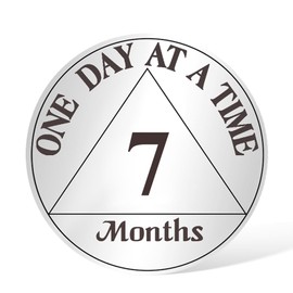 AtSKnSK 7 Months Sobriety Coin 1-12 Months Sobriety Coin AA Chip Locket for Women Men Recovery Gift for Alcoholics Anonymous with PU Leather Keyring (7 Months)