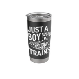 Just a Boy Who Loves Trains Funny Retro Steam Engine Stainless Steel Insulated Tumbler