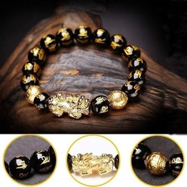 BOBEINI PIXIU Bracelet for Women Men Wealth Buddhism Bracelet Bring Lucky Brave Wealth Feng Shui Bracelets Lucky Amulet Jewellery, False Obsidian Stone