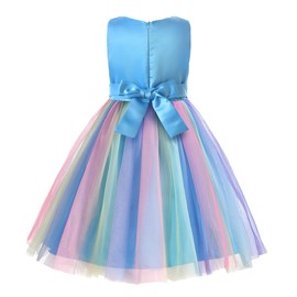 JerrisApparel Flower Girls Sequin Dress Rainbow Tutu Birthday Party Dress Pageant Gown (Blue, 5-6 Years)