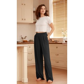ODODOS Drapey Soft Wide Leg Pants for Women High Waist Casual Relaxed Lounge Pants with Pockets-29 Inseam, Black, Small