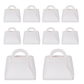 uxcell 10Pcs PU Leather White Gift Boxes with Handles, 6 x 3 x 6 Party Favor Bag with Ribbon Reusable Candy Gift Boxes for Weddings Bridal Baptisms Party Decoration
