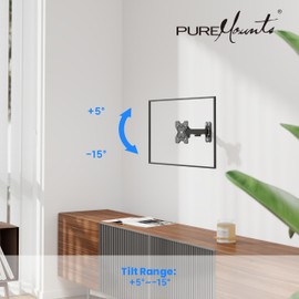 PureMounts TV Monitor Wall Mount Tilting and Pivoting Universal Bracket Max. VESA 100 x 100 mm for 13-32 Inch Television Monitor up to 20 kg Black