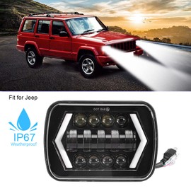 Qiilu Car Headlight, 5x7in Headlight LED Square Light High/Low Beam Headlamp