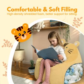 COMAX Bean Bag Chairs for Kids, Toddler BeanBag Sofa with Filler Bean Couch Stuffed for Boys and Girls, Lazy Floor Chair for Playroom, Nursery Room, Tiger