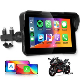 Motorcycle Carplay Screen, Wireless CarPlay & Android Auto for Motorbike Accessories Hodozzy 5 inch IPS Touch Screen Portable Car Stereo for Motorbike Waterproofs, Dual Bluetooth, GPS Navigation, Siri