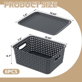 Xyskin Plastic Storage Baskets with Lids, Set of 6 Small Basket Bin