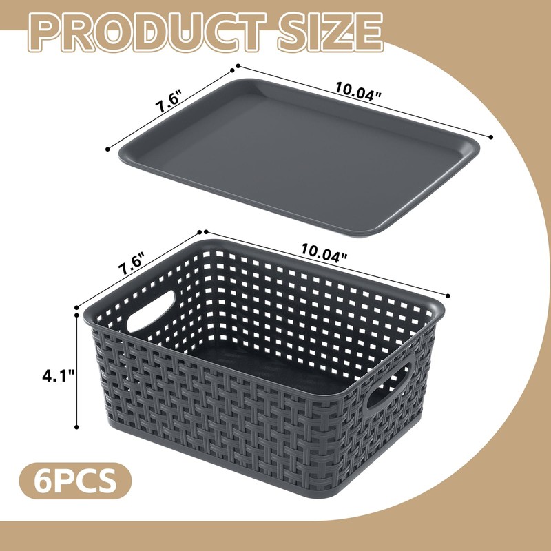 Xyskin Plastic Storage Baskets with Lids, Set of 6 Small