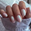 24Pcs Grey White Press on Nails Short Oval Almond -